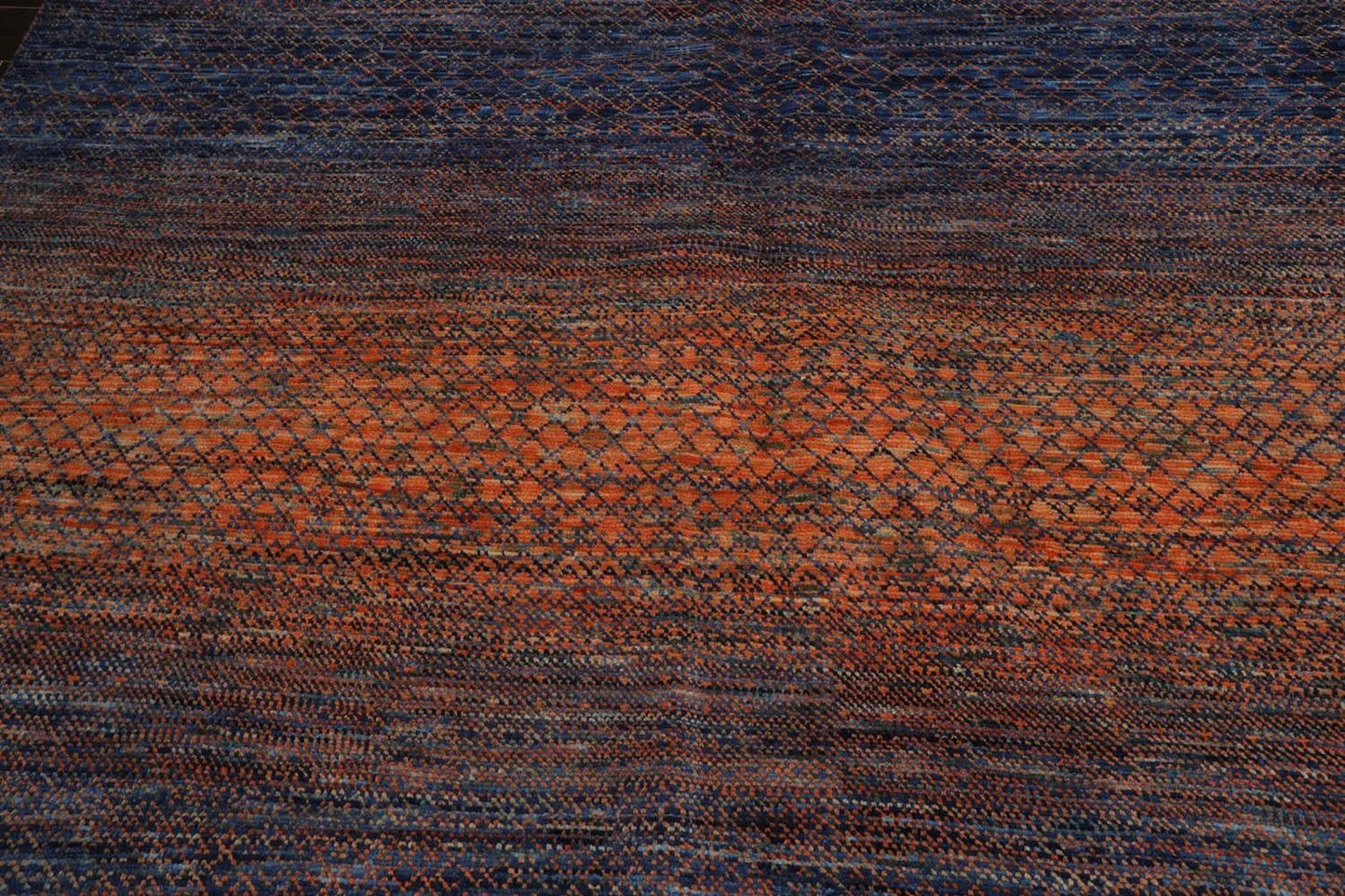 9' x 12' Hand Knotted Wool Modern Grass Area Rug — Orange & Navy - VANT DESIGNS