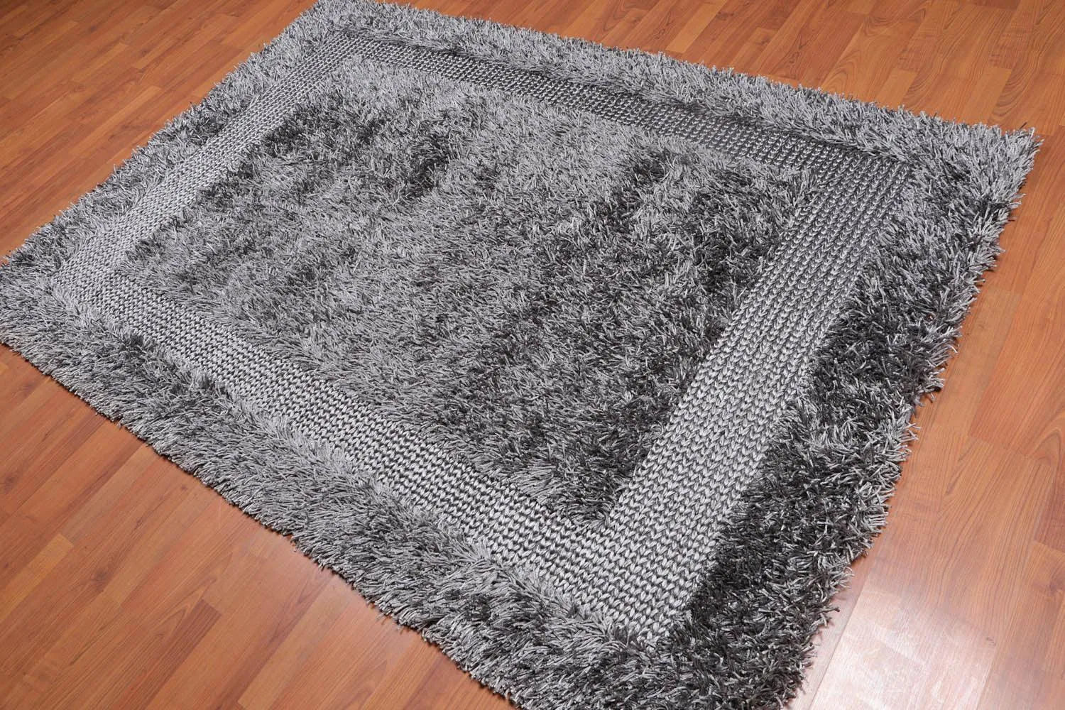 5'x7'6" Handmade Polyester Shag Area Rug — Silver Gray - VANT DESIGNS