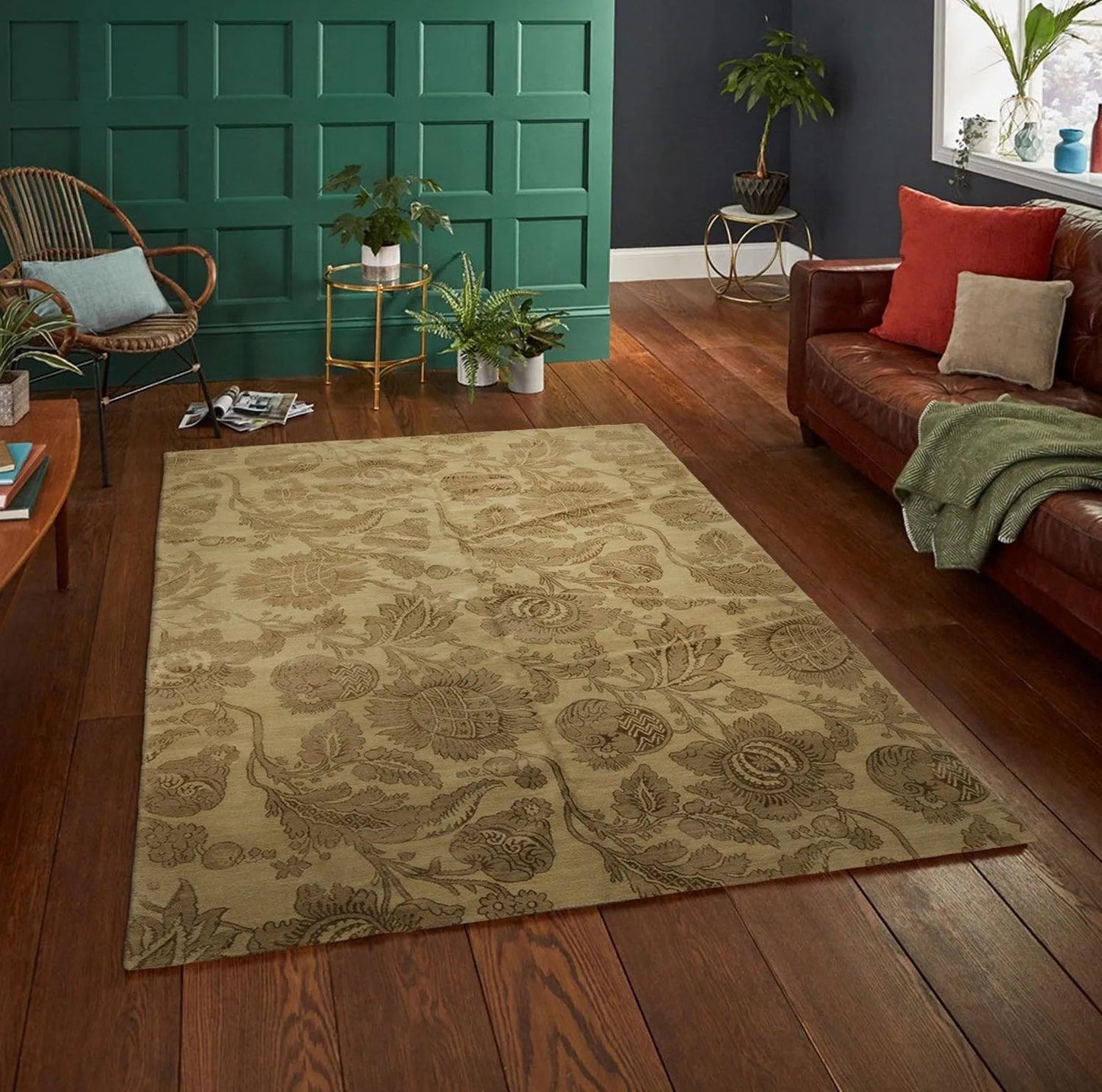6x9 Olive Green Hand - Knotted Wool & Silk Area Rug - VANT DESIGNS