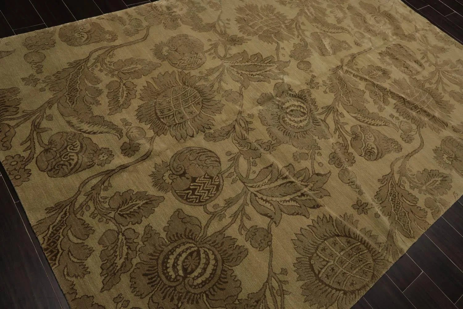 6x9 Olive Green Hand - Knotted Wool & Silk Area Rug - VANT DESIGNS