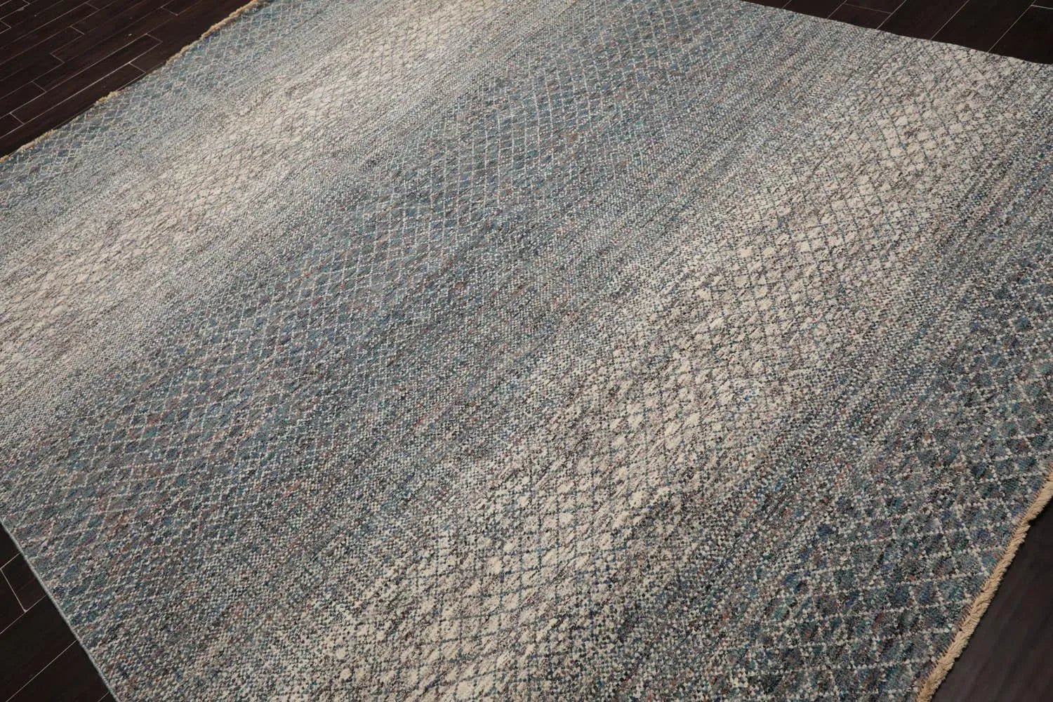 8' x 10' Hand Knotted 100% Wool Modern Oriental Area Rug Ivory, Blue, Aqua - VANT DESIGNS