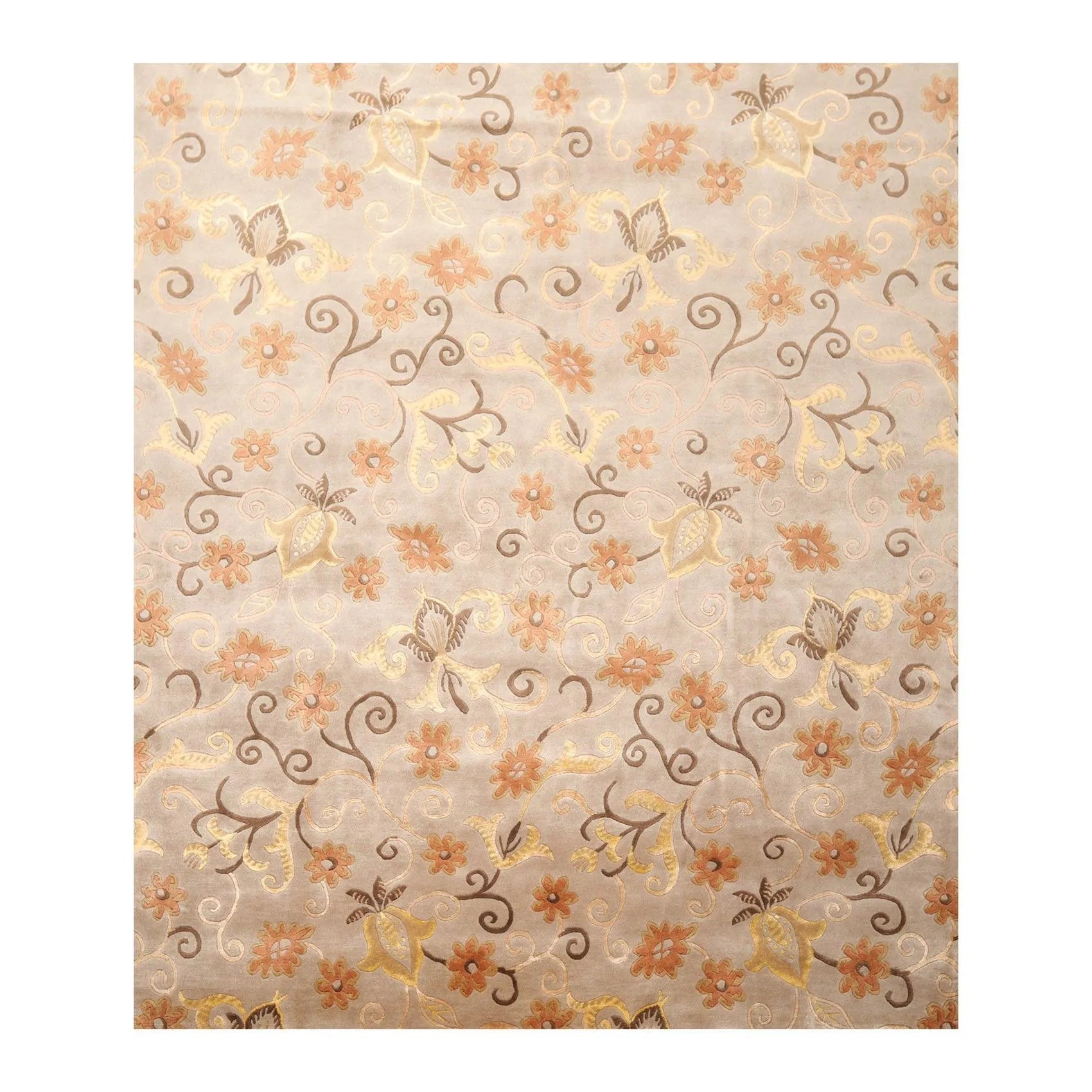 8'x9'7" Hand Knotted Tibetan Wool & Silk Boho Area Rug — Beige - VANT DESIGNS