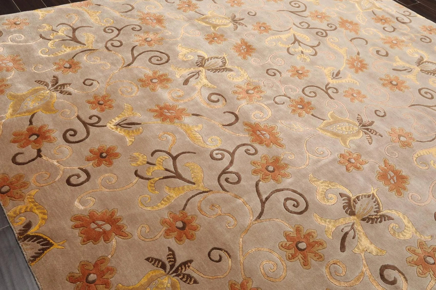 8'x9'7" Hand Knotted Tibetan Wool & Silk Boho Area Rug — Beige - VANT DESIGNS