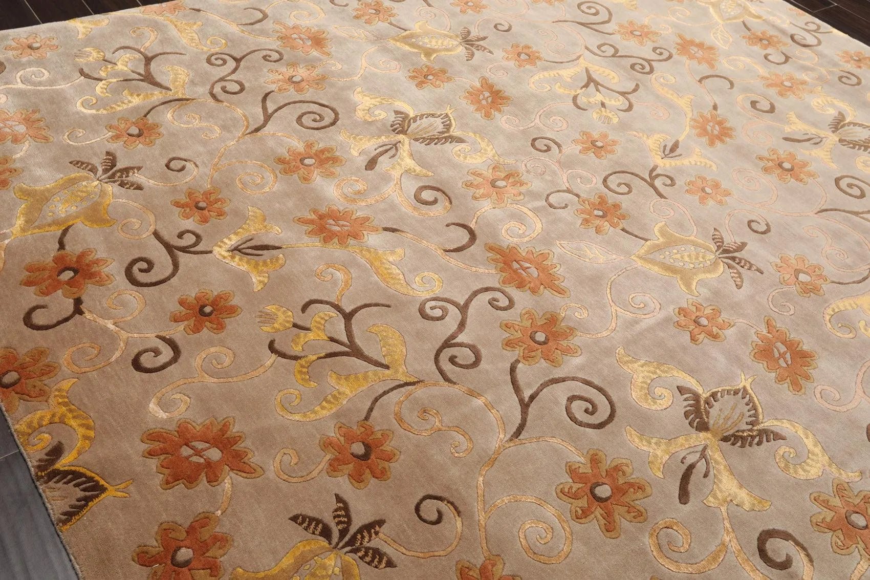8'x9'7" Hand Knotted Tibetan Wool & Silk Boho Area Rug — Beige - VANT DESIGNS