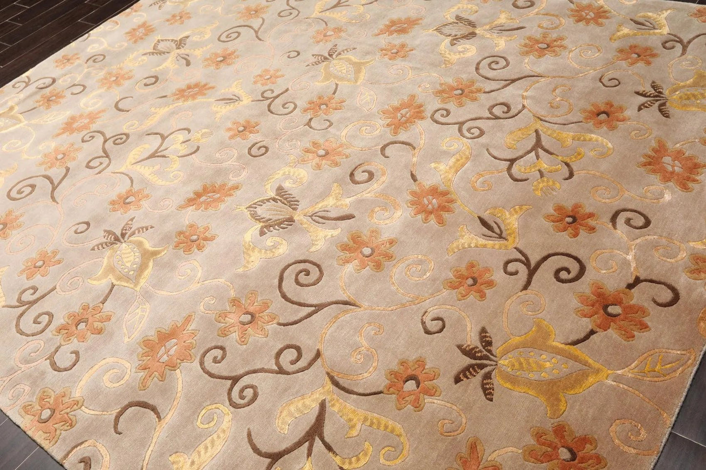 8'x9'7" Hand Knotted Tibetan Wool & Silk Boho Area Rug — Beige - VANT DESIGNS
