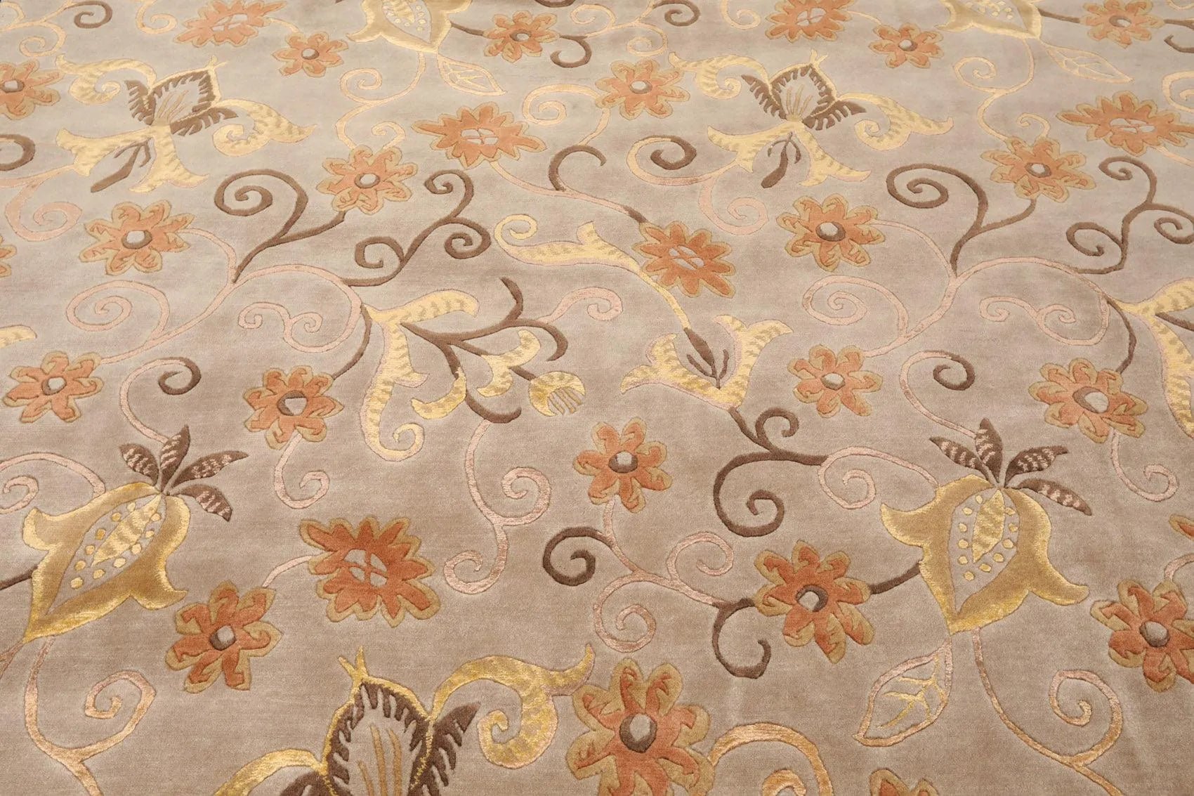 8'x9'7" Hand Knotted Tibetan Wool & Silk Boho Area Rug — Beige - VANT DESIGNS