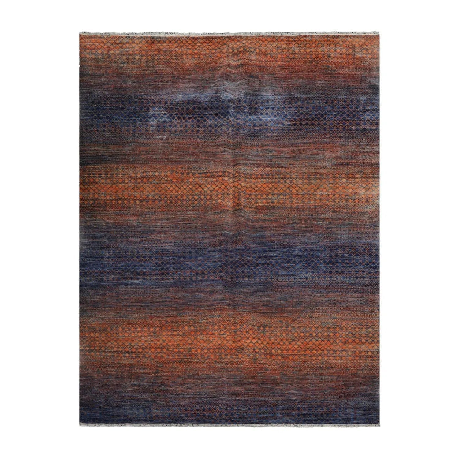 9' x 12' Hand Knotted Wool Modern Grass Area Rug — Orange & Navy - VANT DESIGNS