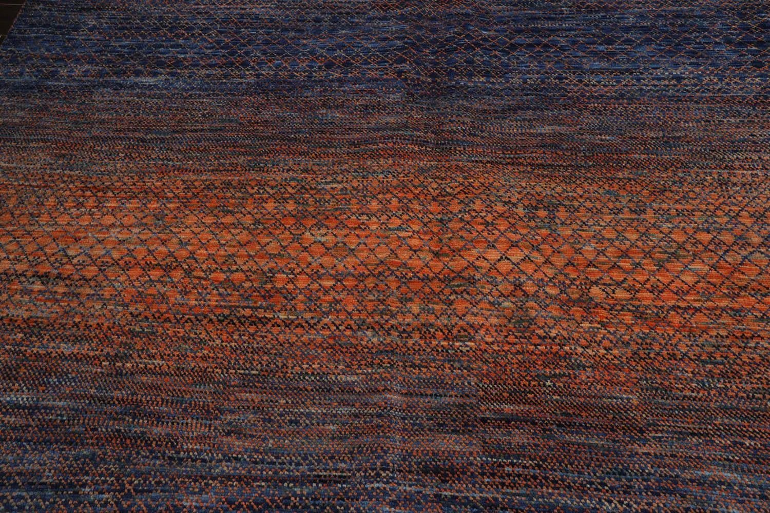 9' x 12' Hand Knotted Wool Modern Grass Area Rug — Orange & Navy - VANT DESIGNS
