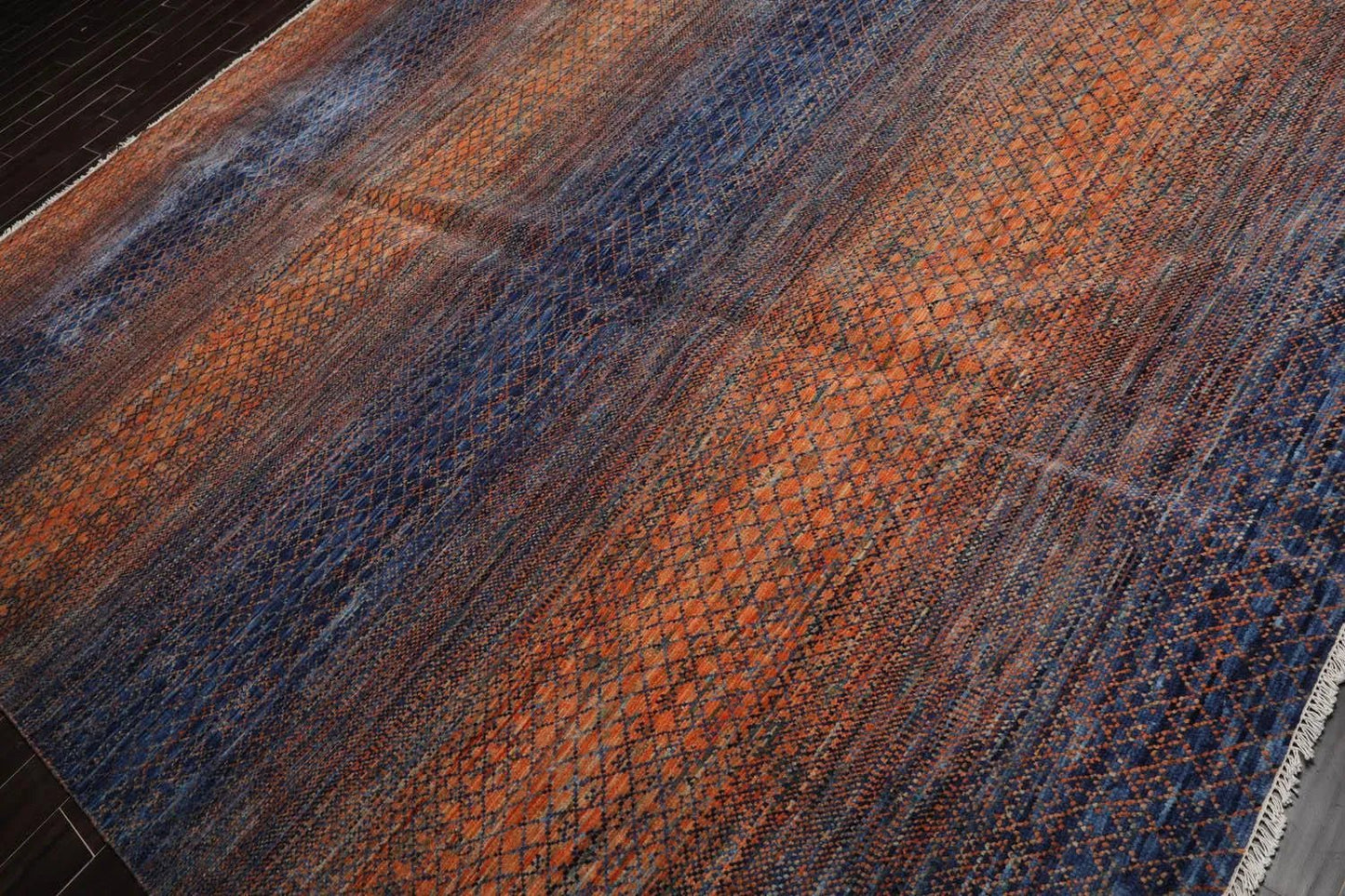 9' x 12' Hand Knotted Wool Modern Grass Area Rug — Orange & Navy - VANT DESIGNS