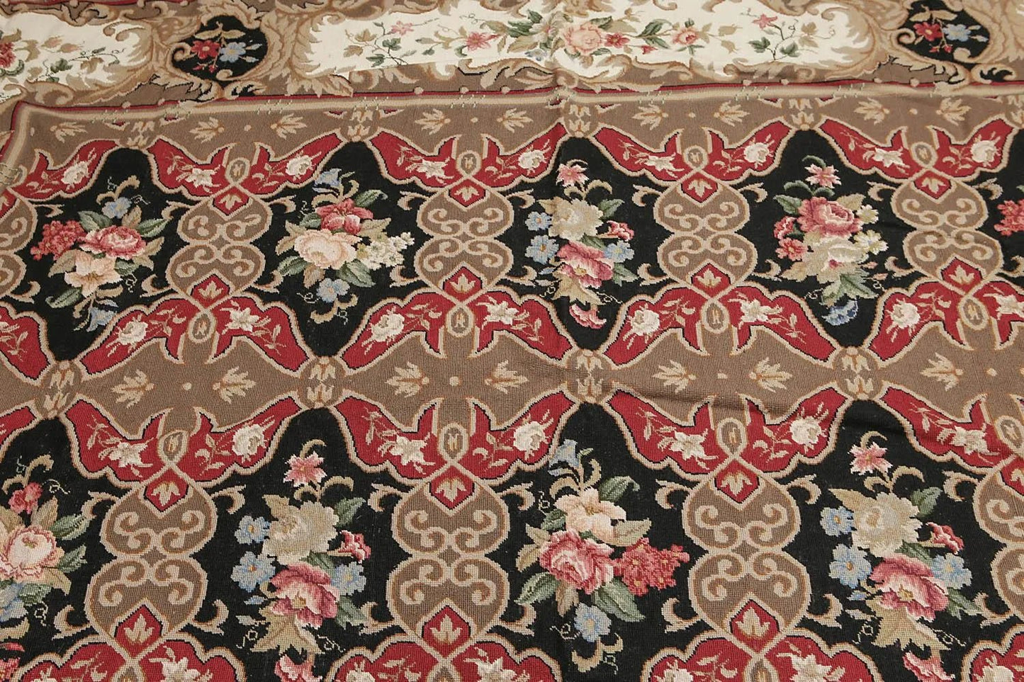 9x12 Brown Hand woven Wool French Flatweave Needlepoint Oriental Area Rug - VANT DESIGNS