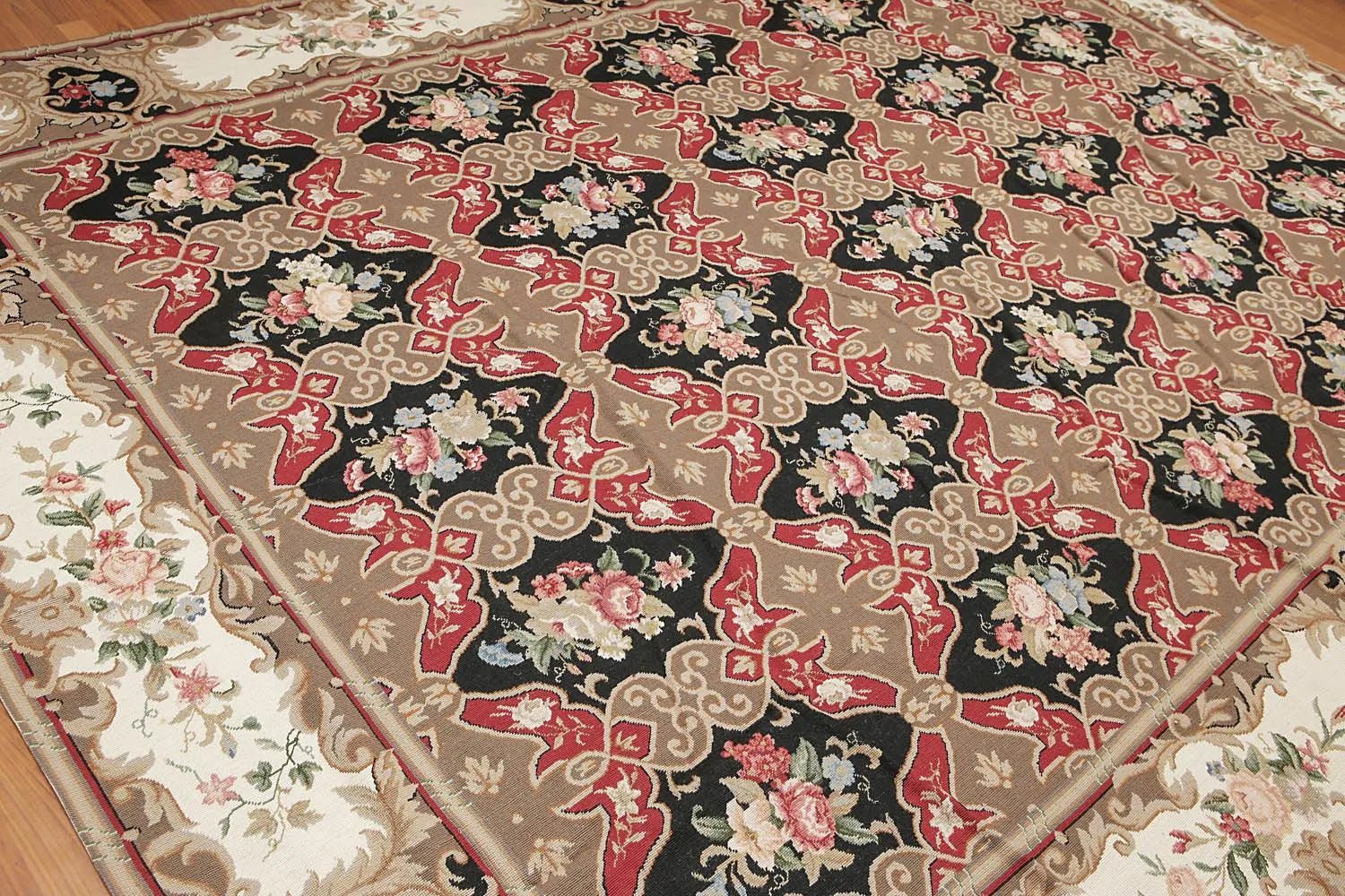 9x12 Brown Hand woven Wool French Flatweave Needlepoint Oriental Area Rug - VANT DESIGNS