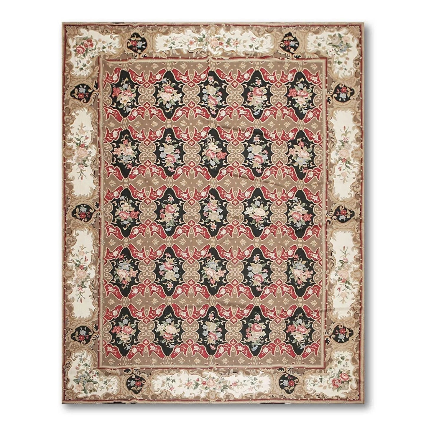 9x12 Brown Hand woven Wool French Flatweave Needlepoint Oriental Area Rug - VANT DESIGNS