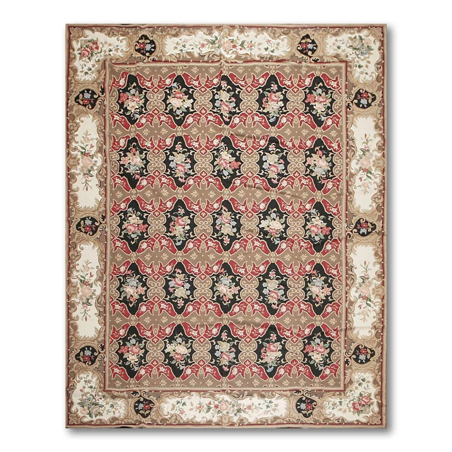 9x12 Brown Hand woven Wool French Flatweave Needlepoint Oriental Area Rug - VANT DESIGNS