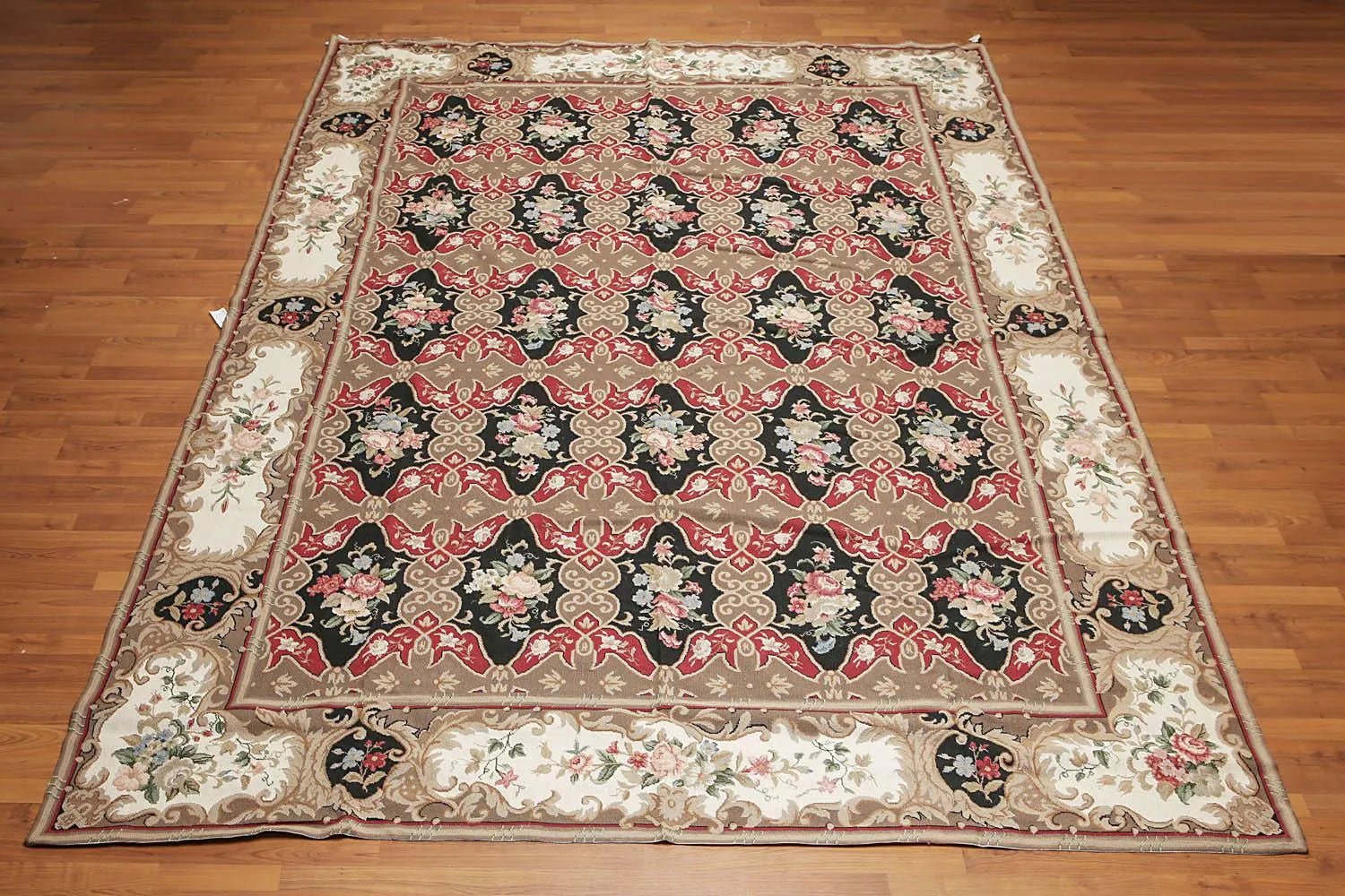 9x12 Brown Hand woven Wool French Flatweave Needlepoint Oriental Area Rug - VANT DESIGNS