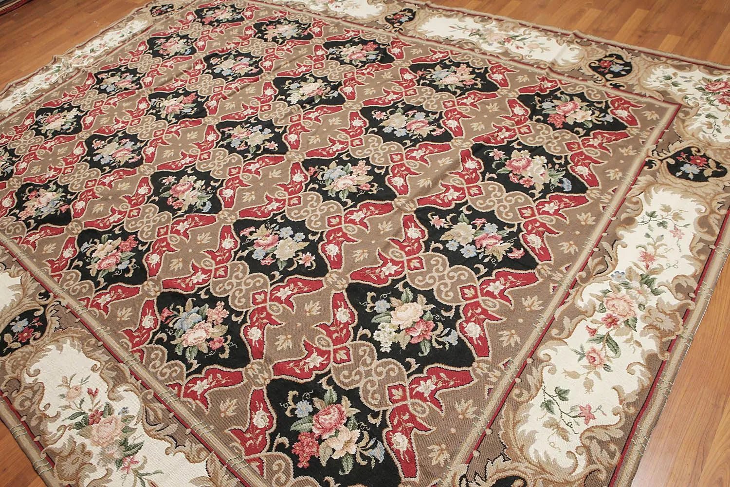 9x12 Brown Hand woven Wool French Flatweave Needlepoint Oriental Area Rug - VANT DESIGNS