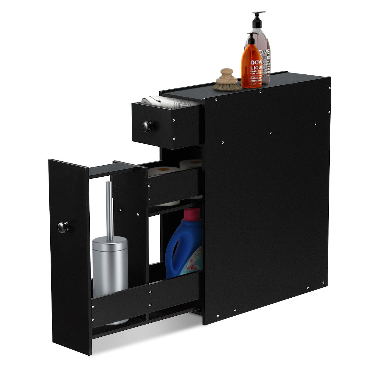 Freestanding Slim Bathroom Storage Cabinet with Slide - out Drawers — Black - VANT DESIGNS