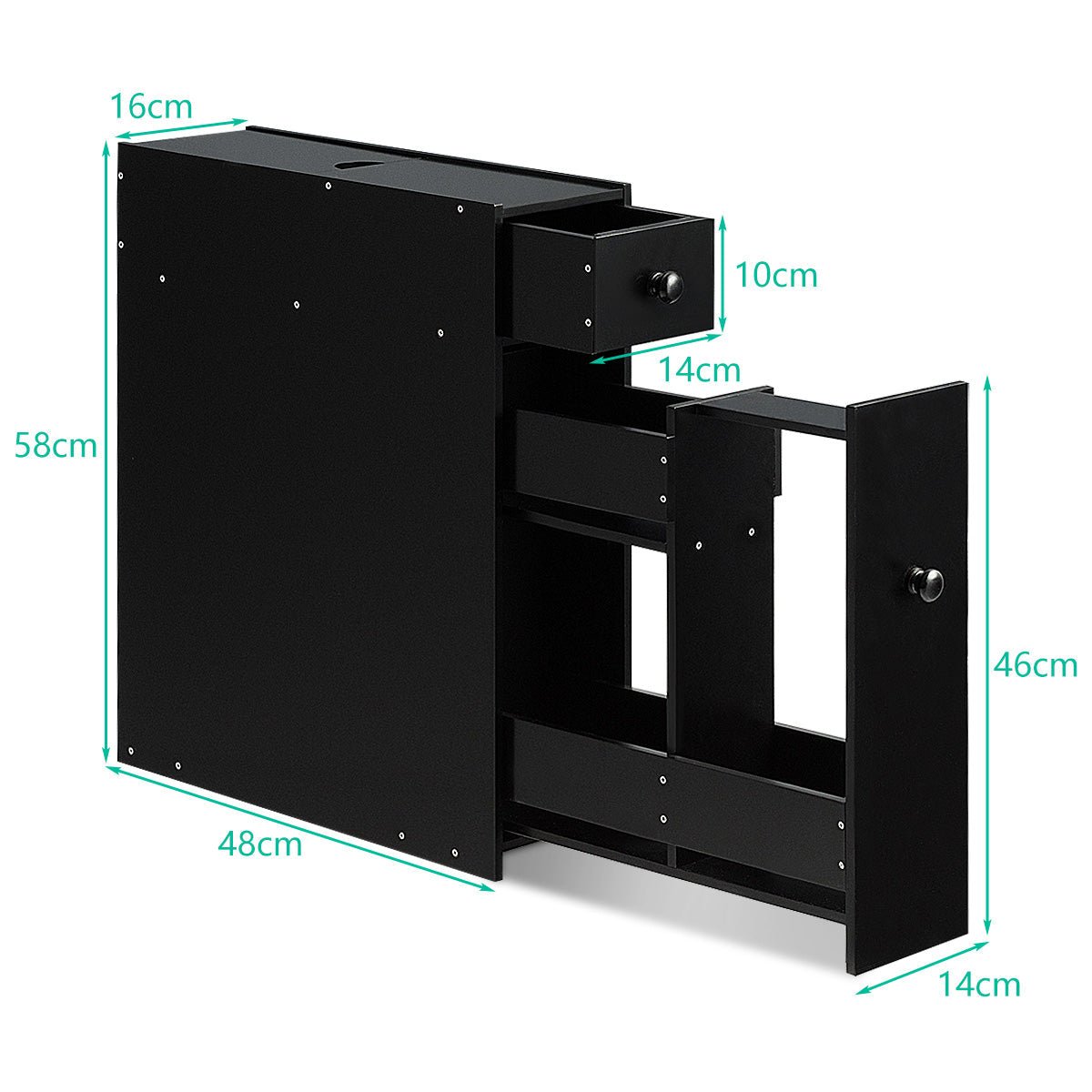 Freestanding Slim Bathroom Storage Cabinet with Slide - out Drawers — Black - VANT DESIGNS
