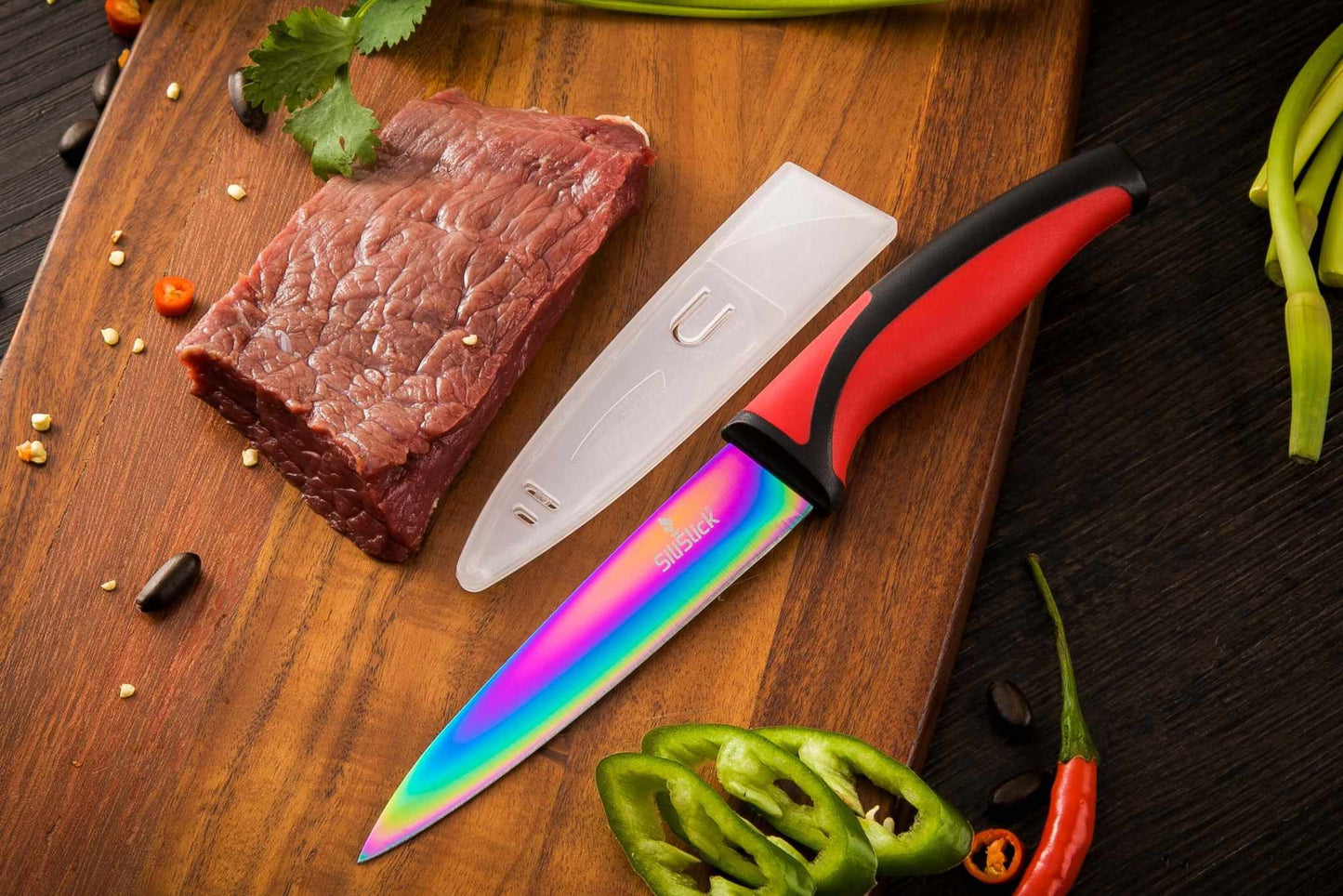Kitchen Knife Set Kit | Red Handle & Black Magnetic Rack - VANT DESIGNS