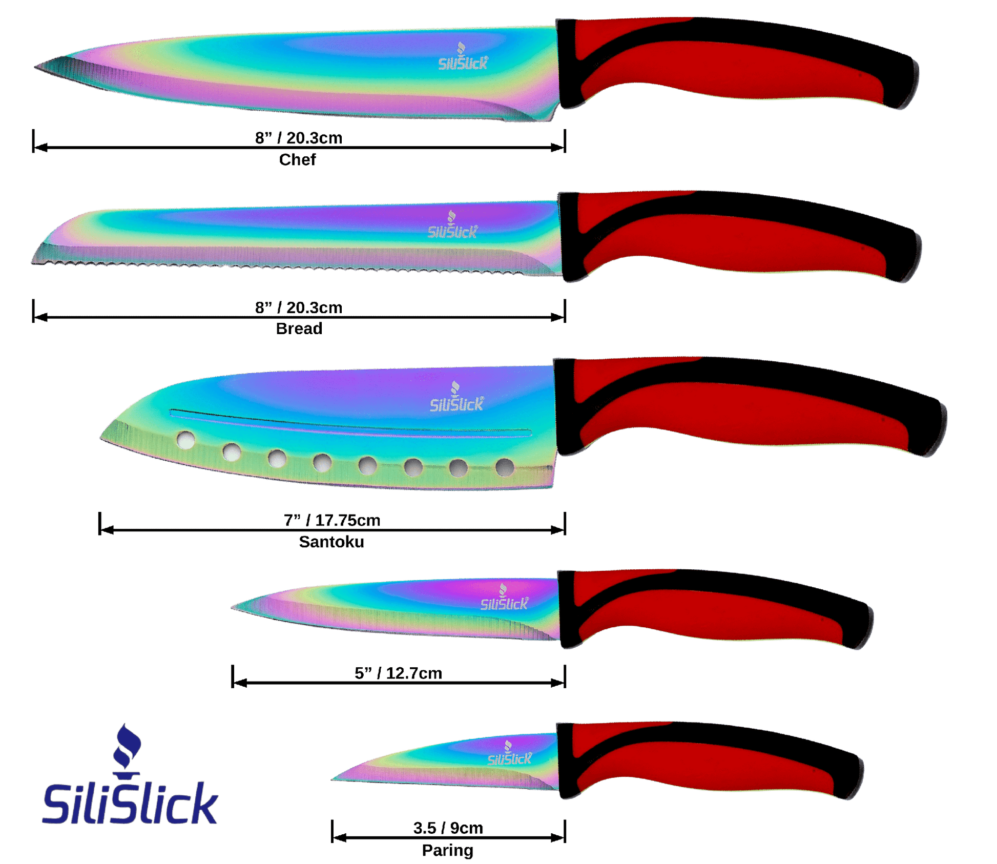 Kitchen Knife Set Kit | Red Handle & Black Magnetic Rack - VANT DESIGNS