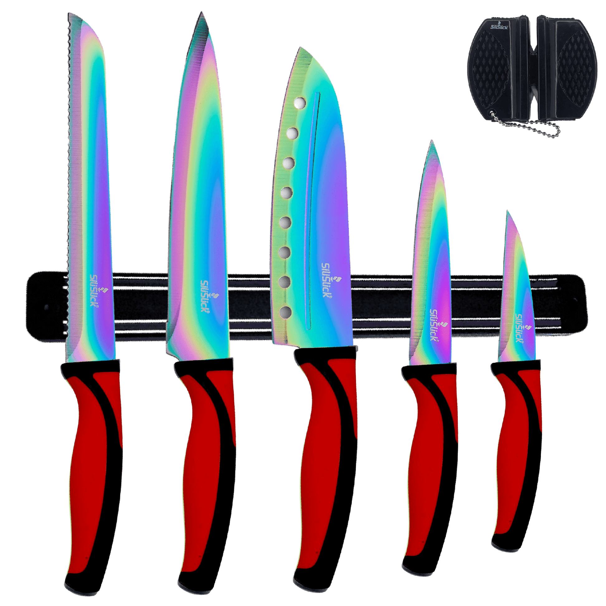 Kitchen Knife Set Kit | Red Handle & Black Magnetic Rack - VANT DESIGNS