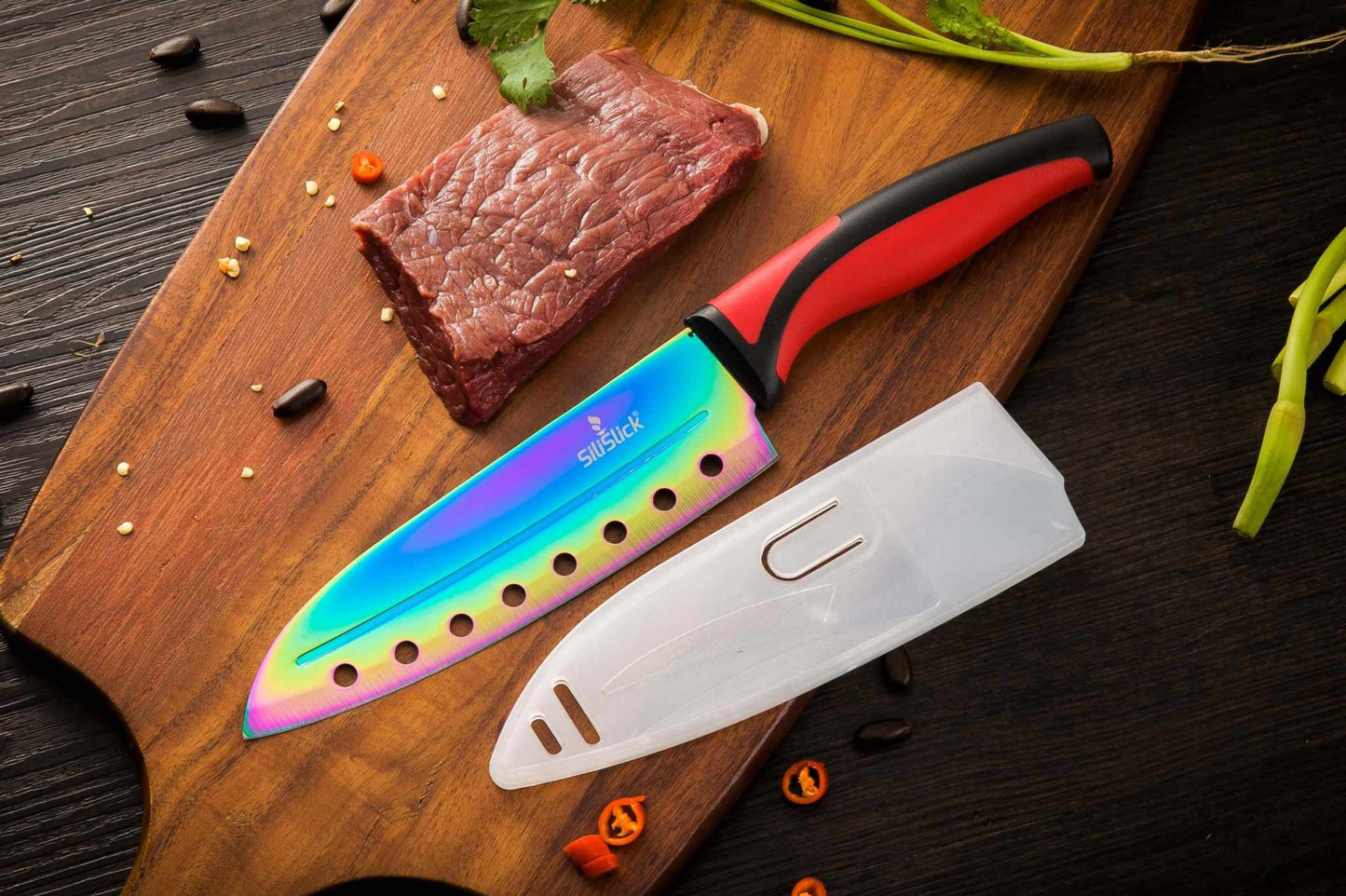 Kitchen Knife Set Kit | Red Handle & Black Magnetic Rack - VANT DESIGNS