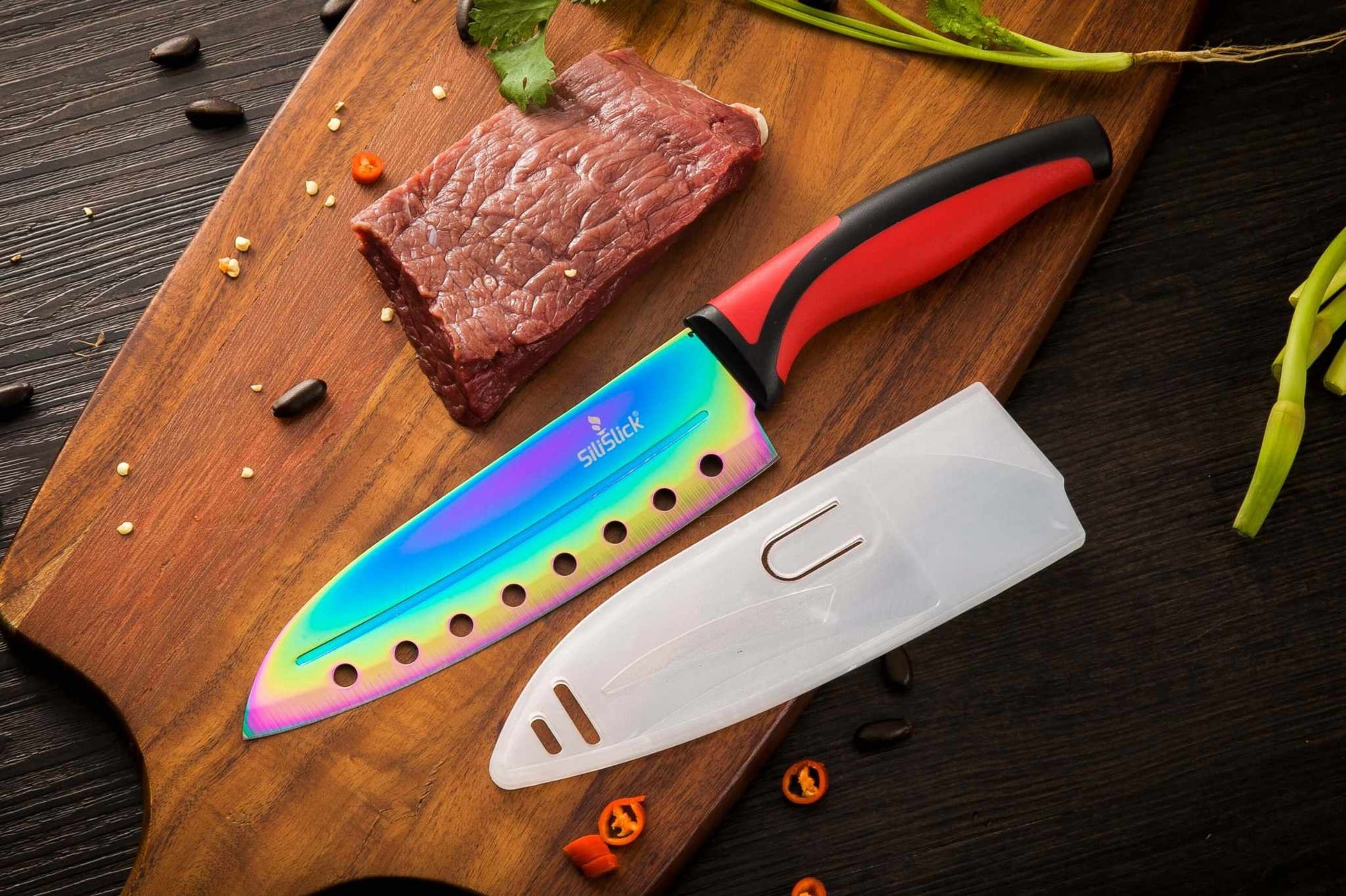 Kitchen Knife Set Kit | Red Handle & Black Magnetic Rack - VANT DESIGNS