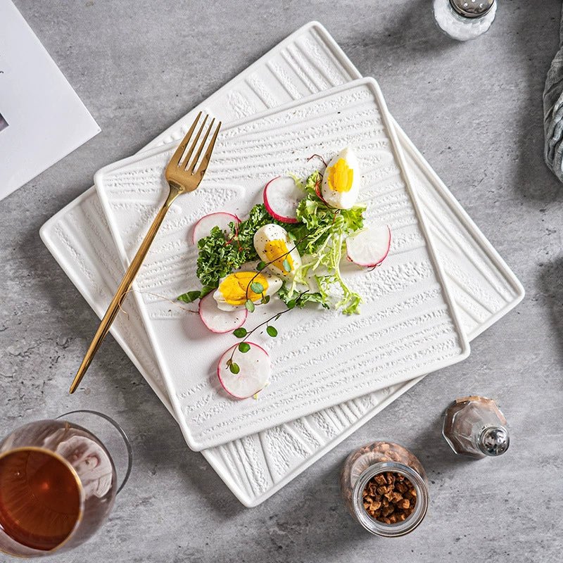 Modern Square Ceramic Dinner Plate — High - Fired Stone - Texture - VANT DESIGNS