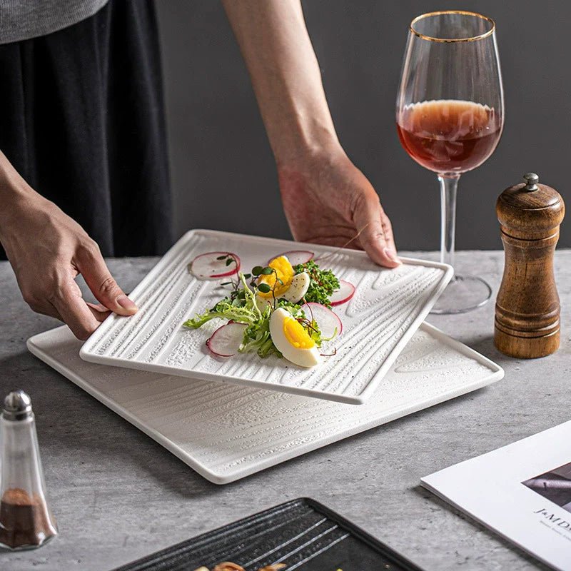 Modern Square Ceramic Dinner Plate — High - Fired Stone - Texture - VANT DESIGNS