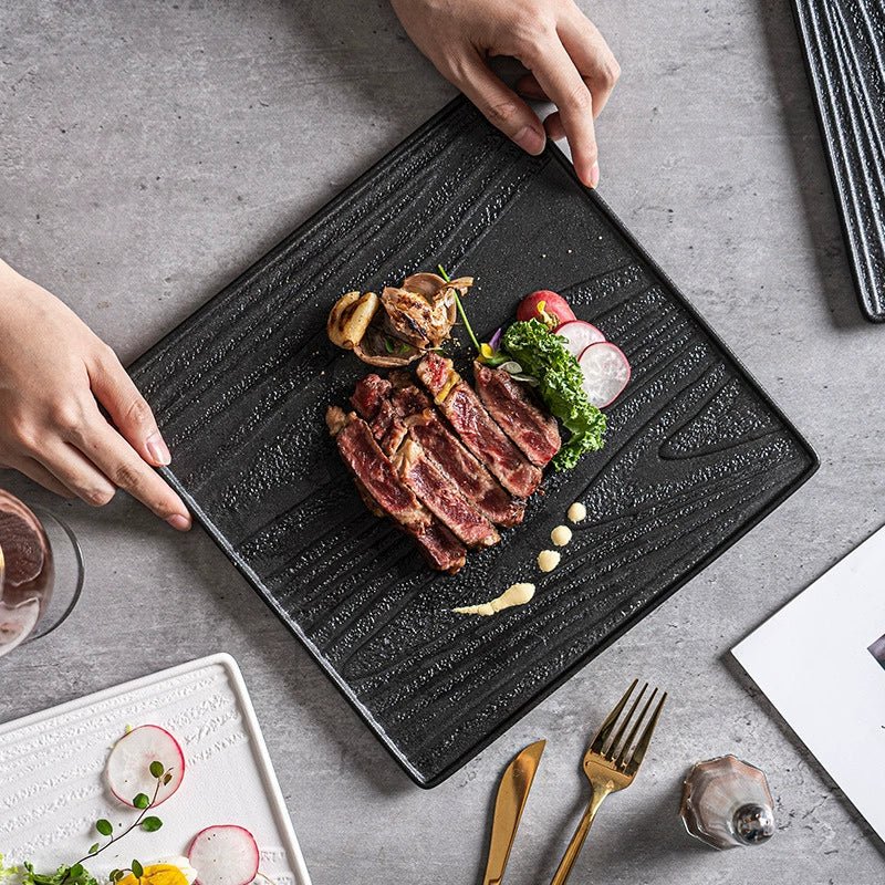 Modern Square Ceramic Dinner Plate — High - Fired Stone - Texture - VANT DESIGNS