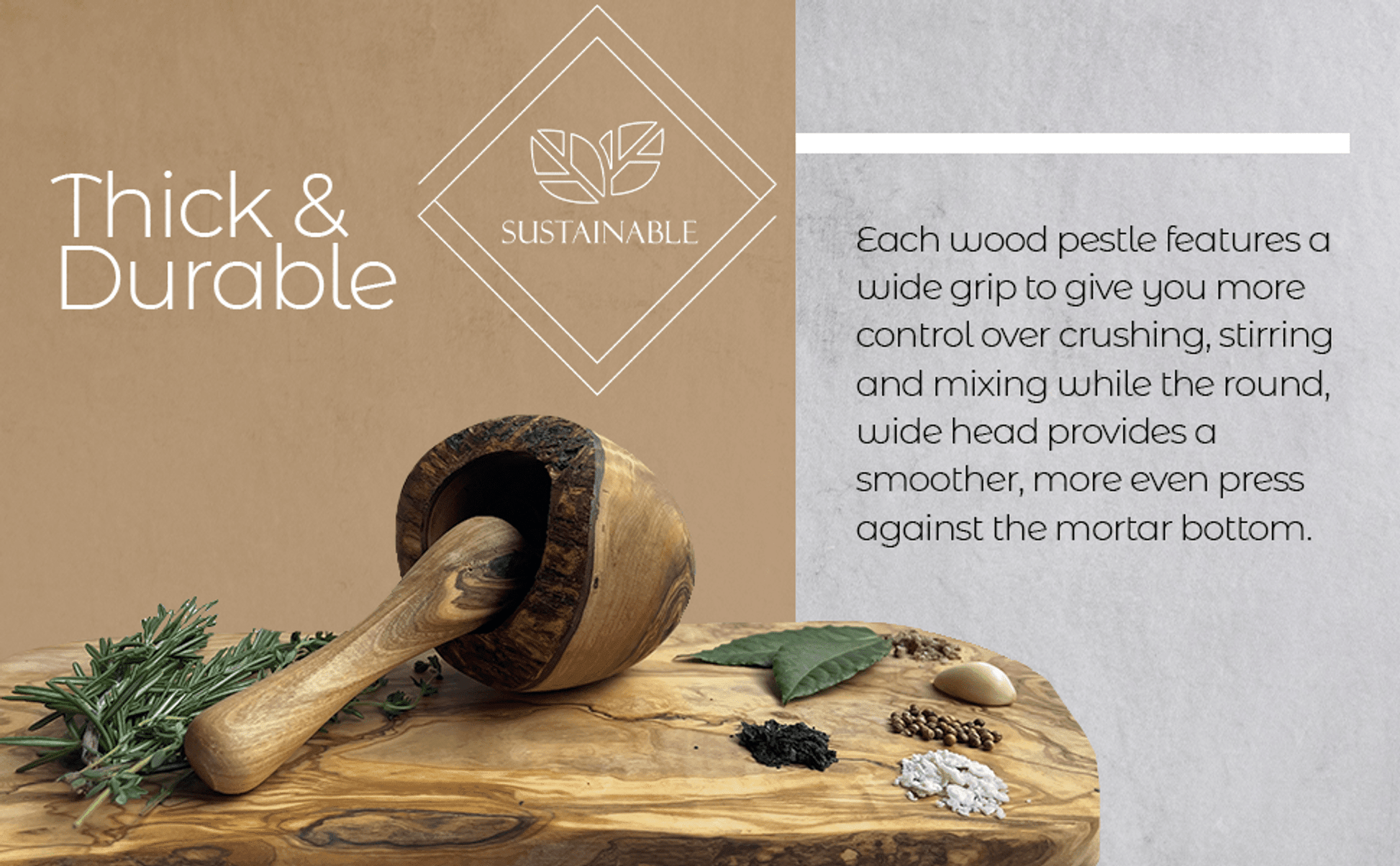 Olive Wood Rustic Mortar and Pestle - VANT DESIGNS
