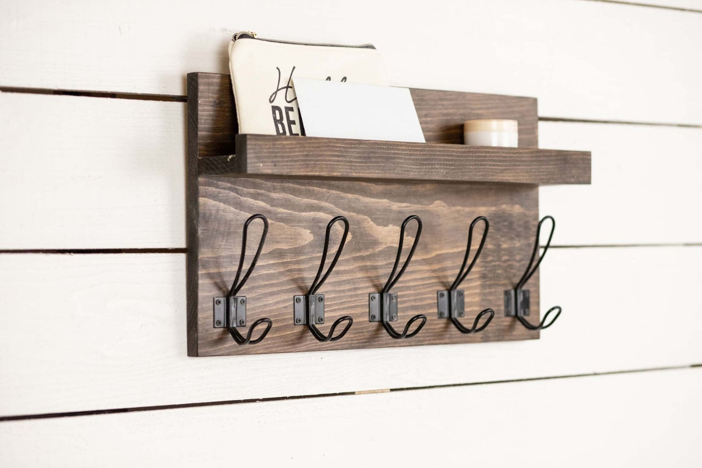 Wall Mounted Coat Rack and Ledge with Farmhouse Style Hooks - VANT DESIGNS