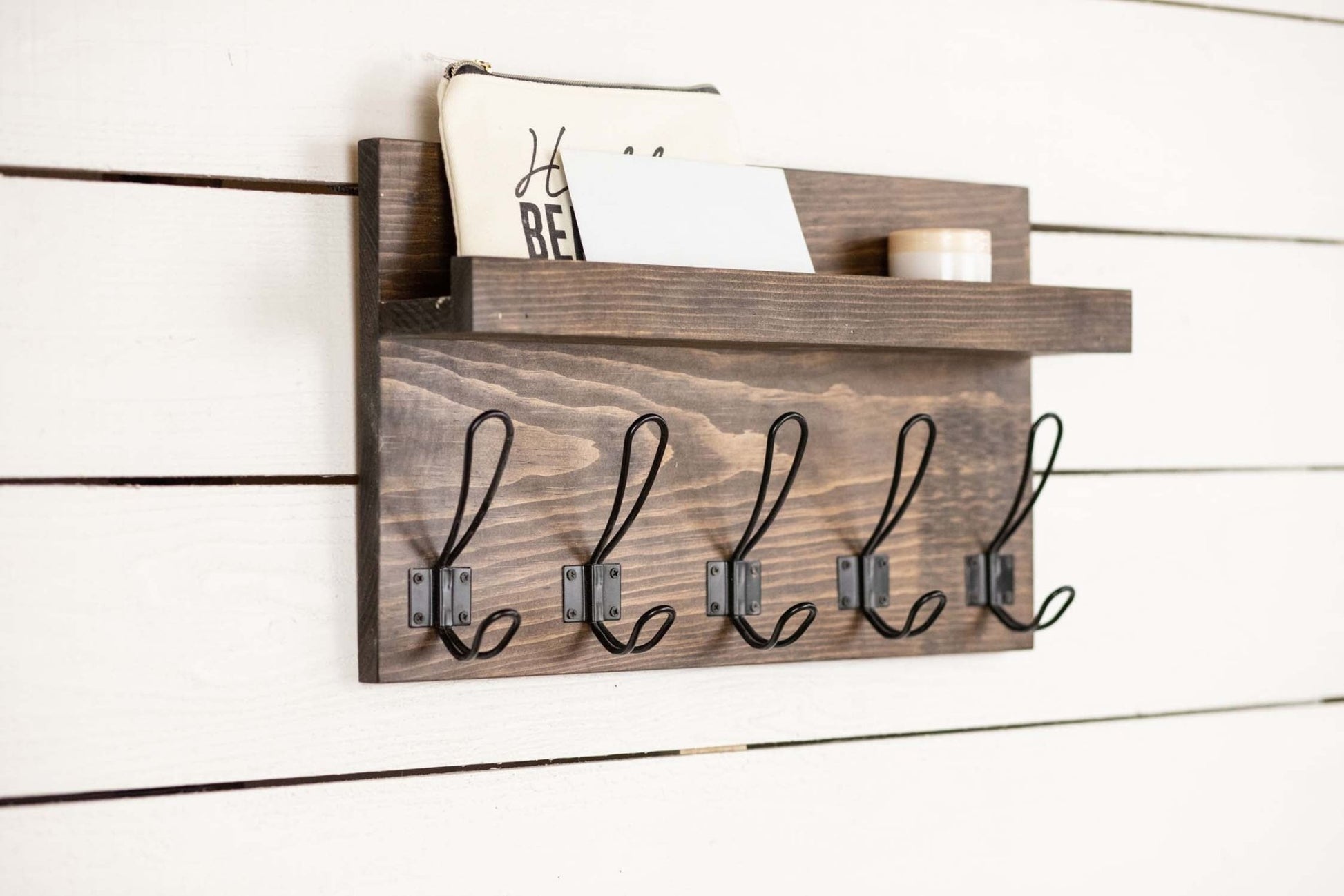 Wall Mounted Coat Rack and Ledge with Farmhouse Style Hooks - VANT DESIGNS